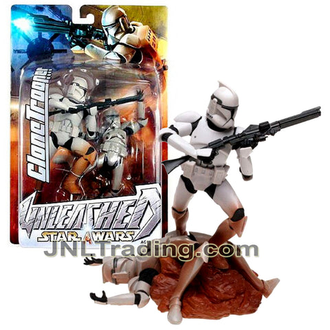 Year 2003 Star Wars Unleashed Series 7 Inch Figure - CLONE TROOPER with Blaster Rifle and Display Base