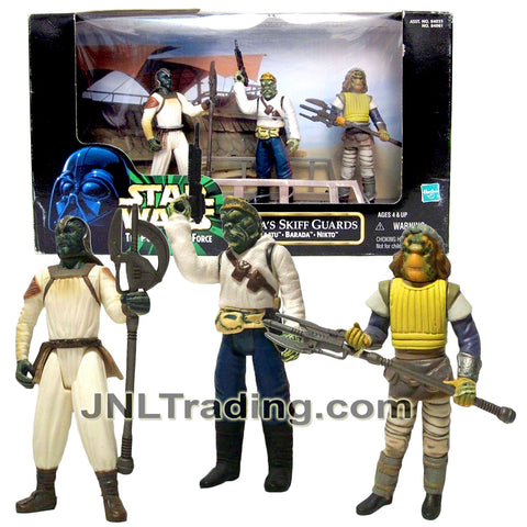 Year 1998 Star Wars The Power of the Force Series 3 Pack 4 Inch Figure - JABBA'S SKIFF GUARD with Klaatu, Barada and Nikto Plus Weapon Accessories