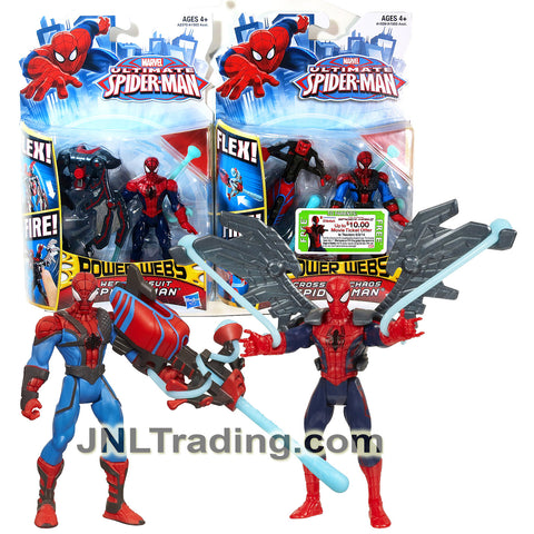 Year 2012 Marvel Ultimate Spider-Man Power Webs 2 Pack 4 Inch Figure - Web Wingsuit SPIDER-MAN and Crossbow Chaos SPIDER-MAN