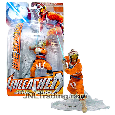 Year 2003 Star Wars Unleashed Series 6 Inch Tall Figure - LUKE SKYWALKER in X-Wing Pilot's Uniform with Blue Lightsaber and Display Base