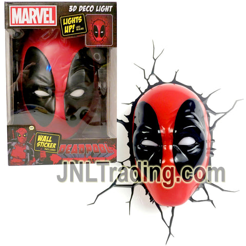 3DLightFX Marvel Deadpool Series Battery Operated 8 Inch Tall 3D Deco Night Light - DEADPOOL MASK with Light Up LED Bulbs and Crack Sticker