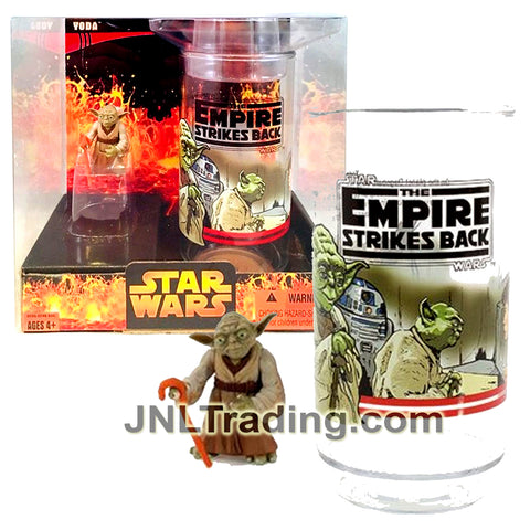 Year 2005 Star Wars Empire Strikes Back Series 2 Inch Tall Figure Set : YODA with Gimer Stick Plus Collectible Cup