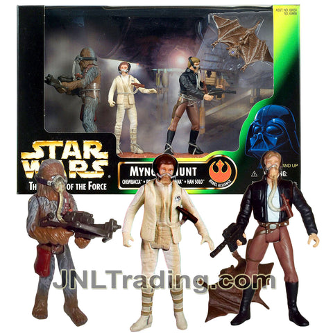 Year 1998 Star Wars The Power of the Force 3 Pack 4 Inch Figure - MYNOCK HUNT with CHEWBACCA, Princess LEIA ORGANA and HAN SOLO Plus Mynock