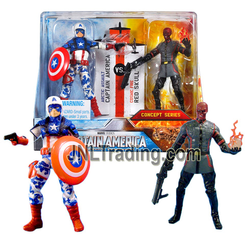 Year 2011 Marvel Captain America The First Avenger Series 2 Pack 4 Inch Figure - Arctic Assault CAPTAIN AMERICA vs Cosmic Fire RED SKULL