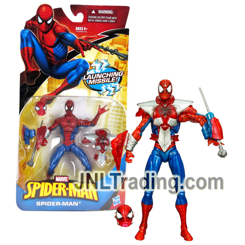 Year 2010 Marvel SpiderMan Series 6 Inch Figure : SPIDER-MAN with Battle Armor, Web Launching Missile