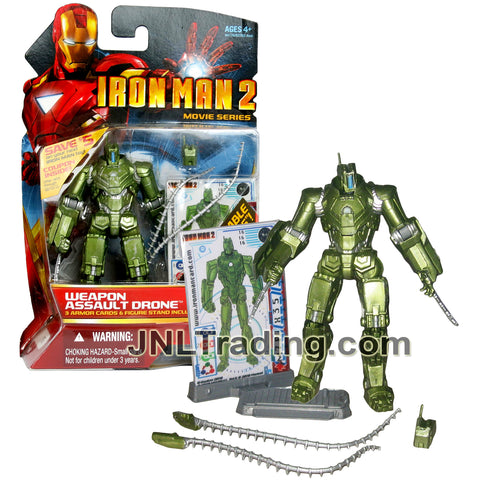 Year 2010 Marvel Iron Man 2 Movie Series 4 Inch Figure #16 - WEAPON ASSAULT DRONE with Shield Panels, Saw Blades, Display Stand and Armor Cards