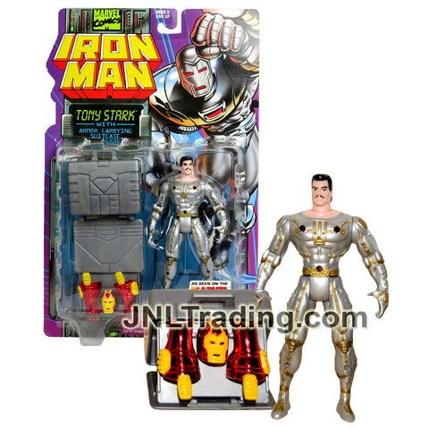 Year 1995 Marvel Comics IRON MAN Series 5 Inch Figure - TONY STARK with Armor Carrying Case, Head Cover and 2 Leg Armors