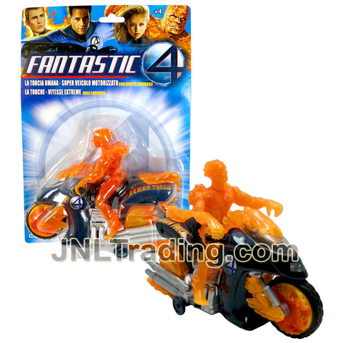 Year 2005 Marvel Fantastic 4 Four Series Motorized Bump and Go Vehicle Set - HUMAN TORCH'S FLAME CYCLE with Light Up Headlight