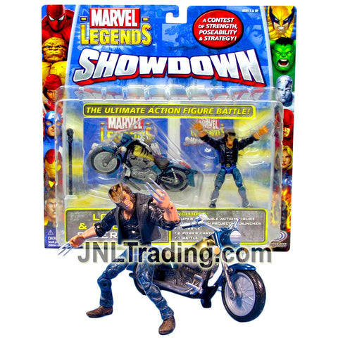 Year 2006 Marvel Legends Showdown Battle Rider Pack 4 Inch Figure with Vehicle Set - LOGAN & CHOPPER with Power Cards, Battle Tile and Missile