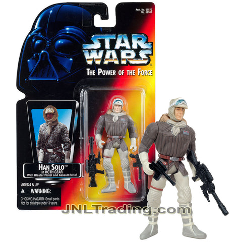 Year 1995 Star Wars The Power of the Force Series 4 Inch Tall Figure - HAN SOLO in Hoth Gear with Blaster Pistol and Assault Rifle