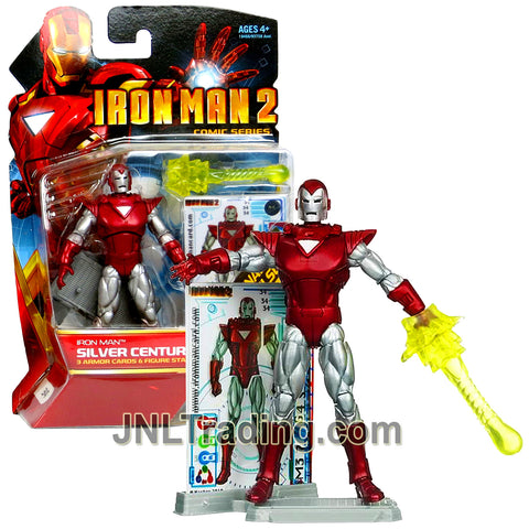 Year 2010 Marvel Iron Man 2 Comic Series 4 Inch Figure #34 - SILVER CENTURION with Repulsor Blast, Display Base and 3 Armor Cards