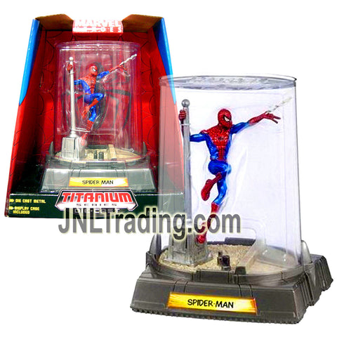 Year 2006 Marvel Heroes Titanium Die-Cast Series 4 Inch Figure : SPIDER-MAN Hanging At The Pole (Color Version) with Display Case