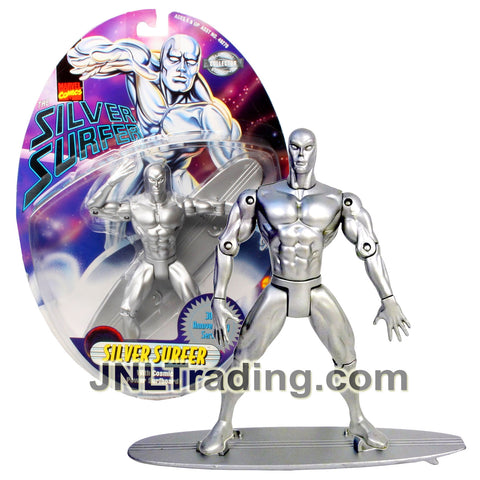 Year 1997 Marvel Comics The Silver Surfer Series 7 Inch Figure - 30th Anniversary SILVER SURFER with Cosmic Power Surfboard