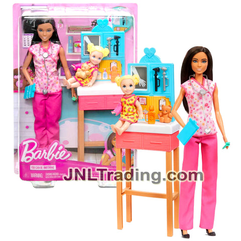 Year 2023 Barbie You Can Be Anything Series Doll Set - Hispanic PEDIATRICIAN with Toddler, Exam Table, Stethoscope and Otoscope