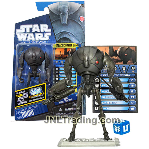 Year 2010 Star Wars Galactic Battle Game The Clone Wars 4 Inch Figure - SUPER BATTLE DROID CW16 with Missile Launchers, Card, Die and Display Base