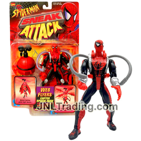 Year 1997 Marvel Comics Sneak Attack Series 5.5 Inch Figure : SPIDER-MAN with Web Copter Flyer, Zipline and Sticker