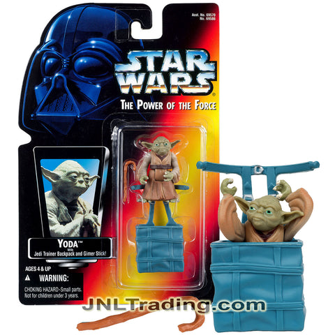 Year 1995 Star Wars The Power of the Force Series 2 Inch Tall Figure - YODA with Jedi Trainer Backpack and Gimer Stick