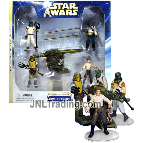 Year 2004 Star Wars Return of the Jedi 4 Inch Figure Set - SKIRMISH AT CARKOON with Han Solo, Klaatu, Barada and Nikto Skiff Guard