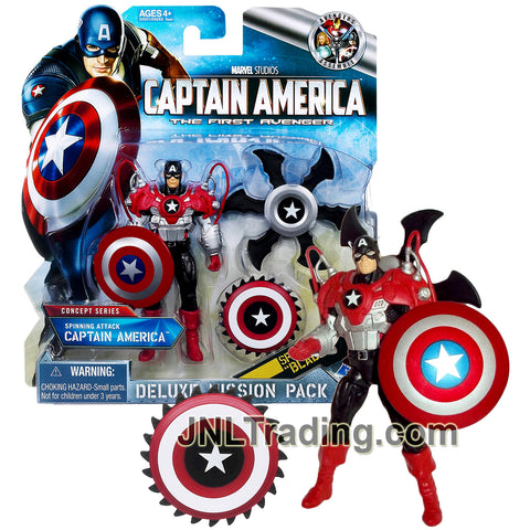 Year 2011 Marvel The First Avenger Deluxe Mission Concept 4 Inch Figure -  Spinning Attack CAPTAIN AMERICA with Vibranium, Saw Edge and Blades Shield