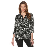 RAFAELLA Women's Top Zip Pocket Roll-up Sleeve Sharkbite Blouse/Tunic