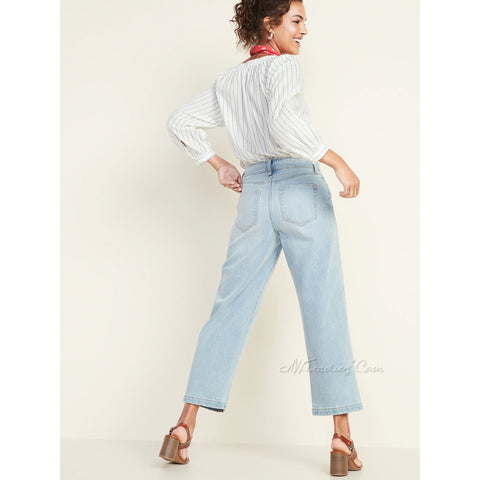 Old Navy Women's High-Rise Wide-Leg Comfy Jeans Light Wash Denim Pants –  JNL Trading