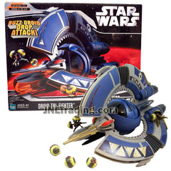 Star Wars Year 2006 Revenge of the Sith Series 11 Inch Long Vehicle Set :  DROID TRI-FIGHTER with Spinning Center Sphere, Blasters, Drop Bombs and  Buzz