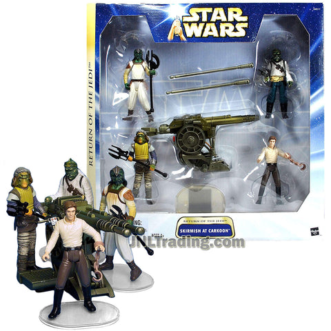Star Wars Year 2004 Return of the Jedi Series 4 Pack 4 Inch Tall Figure Set  - SKIRMISH AT CARKOON with Han Solo, Klaatu, Barada and Nikto Skiff Guard  