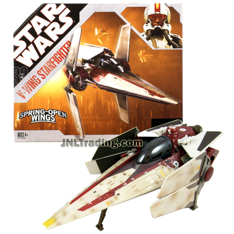 Star Wars Year 2006 Revenge of the Sith Series 12 Inch Long Vehicle Set :  V-WING STARFIGHTER with Opening Canopy, Extendable Landing Gear and Missile  