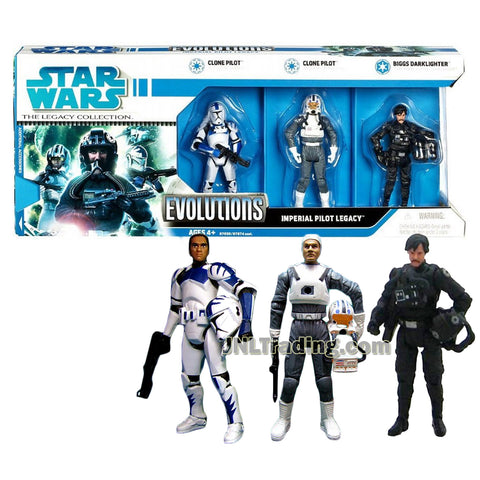 Star Wars Year 2008 The Legacy Collection Evolutions Series 3 Pack 4 Inch  Tall Figure - IMPERIAL PILOT LEGACY with 2 CLONE PILOT (The Clone Wars and  