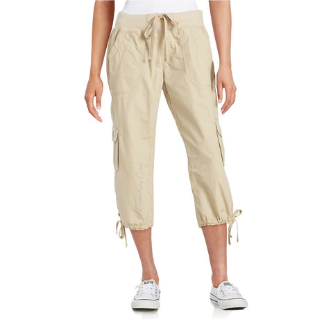 Calvin Klein CK White Label Performance 100% Cotton Drawstring Pull-on  Cargo Capri Pants