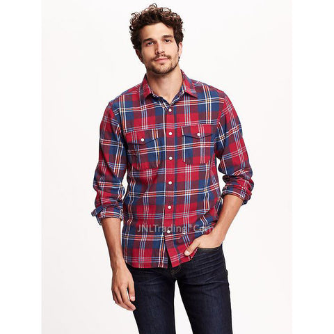 Old Navy Men Classic Regular-Fit Long Sleeve Plaid Flannel Shirt 100% Cotton Goodnight Nora (Blue / M